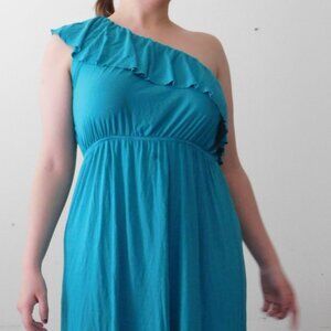 Aquamarine turquoise mini dress asymmetrical off-shoulder